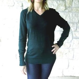 Hunter Green Button Sleeve Sweater